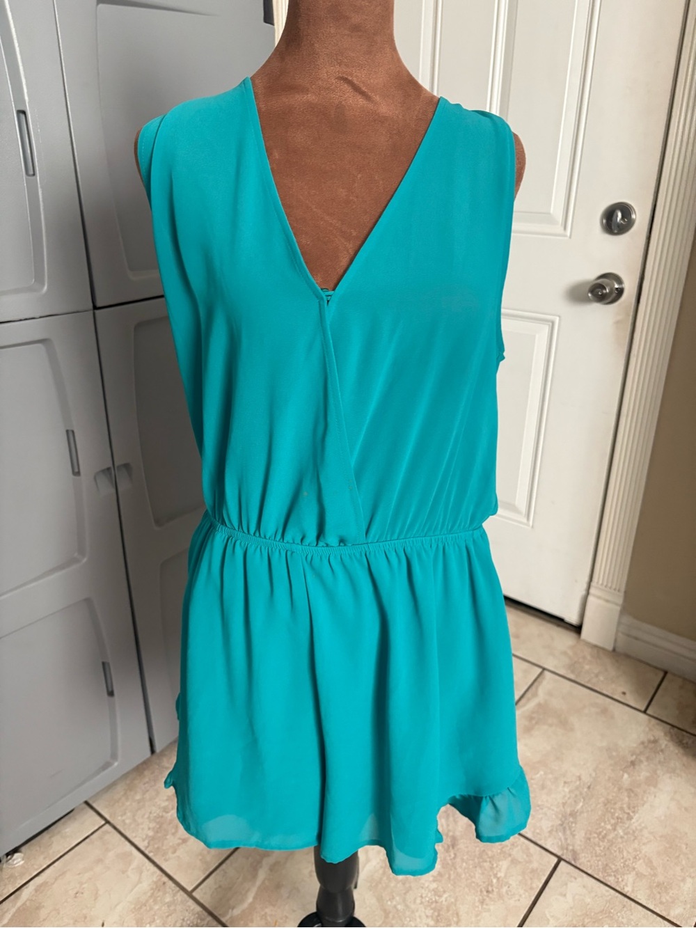 Astr The Label Teal V-Neck Romper